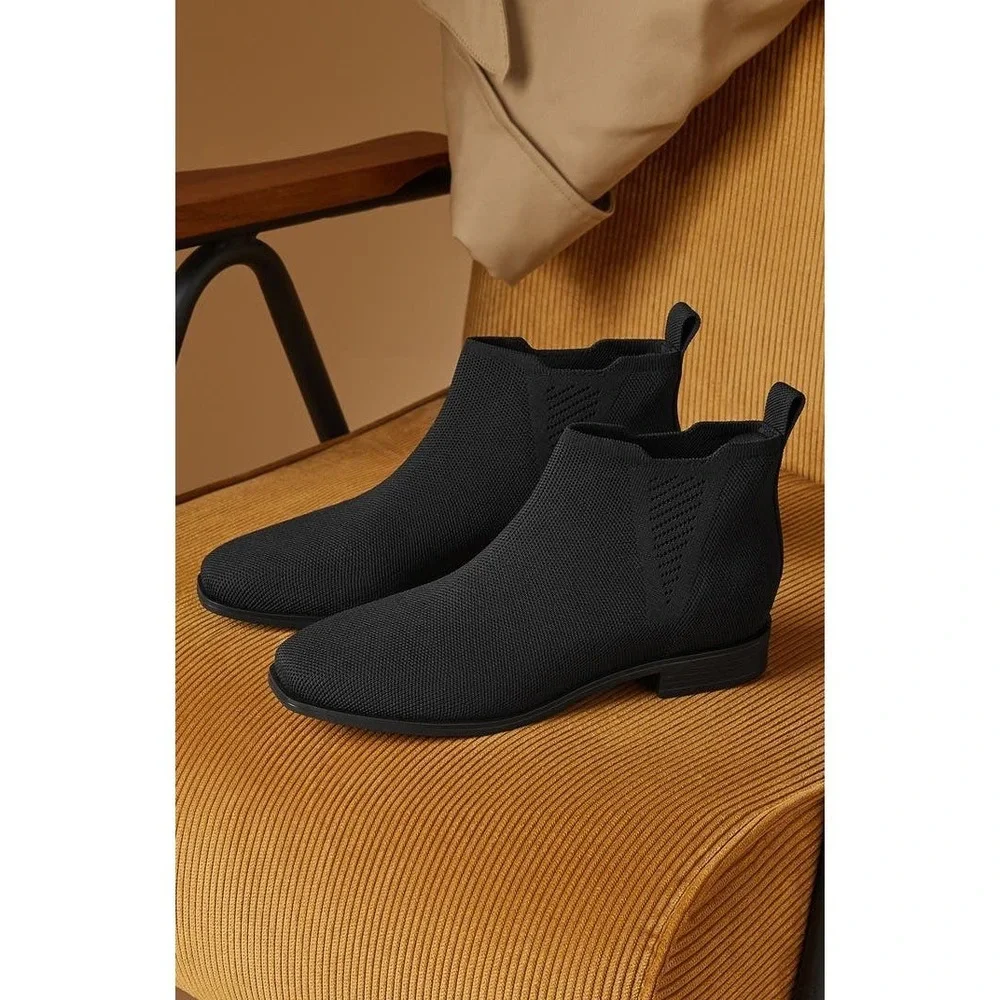 VIVAIA Black Knit Ankle Boots‎ Comfortable Everyday Casual Booties EU/37.5 US/7